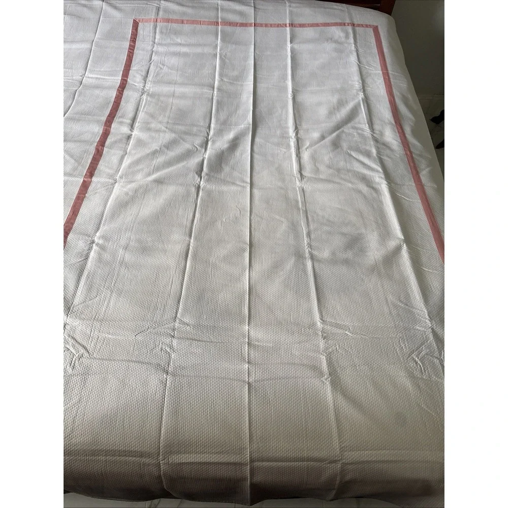 Look Linen Co Twin Banded Duvet Cover White Pink Trim Cotton Portugal Luxury‎